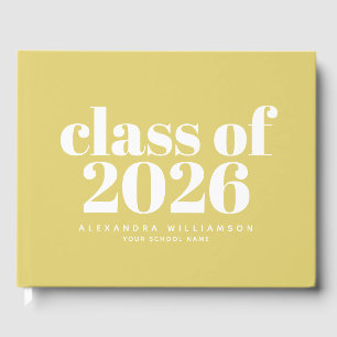 Libro De Visitas Clase de 2026 Nombre Personalizado Retro Amarillo 