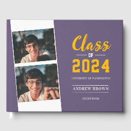 Libro De Visitas Clase fotográfica de Pastel Purple y Gold Guest Bo