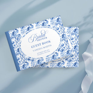 Libro De Visitas Clásicas Rosas Azules Toile de Jouy Baby Shower Nu