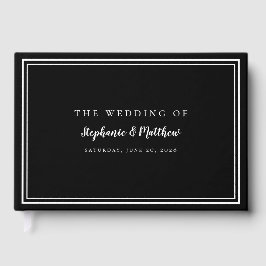 Libro De Visitas Clásico blanco negro simple Boda moderno elegante