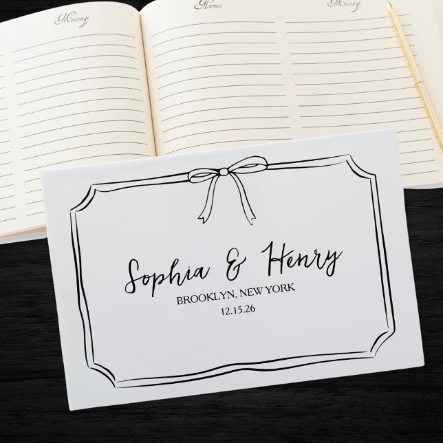Libro De Visitas Clásico Boda de reverso blanco y negro eterno (Classic and chic! Customize this elegant bow guestbook for your wedding day—personalized with ease.)
