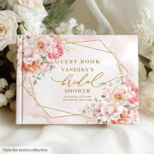 Libro De Visitas Clásico Boho Rubor Rosa Dorado Marco Ducha de Novi