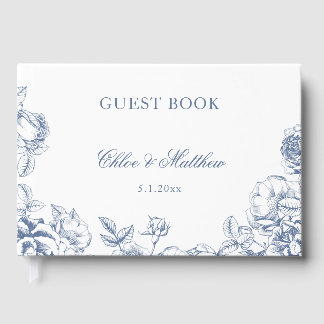Libro De Visitas Clásico Elegante Floral Boda Azul Polvoriento