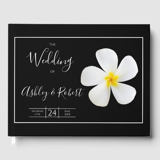 Libro De Visitas Clásico formal moderno, blanco sobre negro, Boda (Anverso)