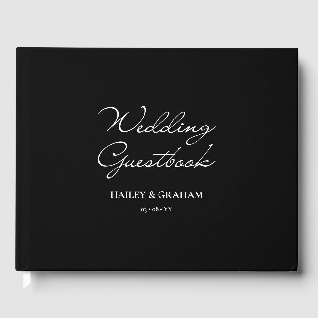 Libro De Visitas Clásico guión caligrafía mínima Boda negro (Anverso)