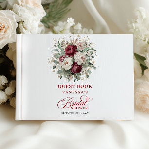 Libro De Visitas Clásico Invitado de Fiesta de Boda Floral Granate