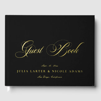 Libro De Visitas Clásico Marfil Negro Dorado Caligrafía Boda
