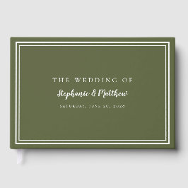 Libro De Visitas Clásico Simple Moderno Boda Verde Oliva & Blanco