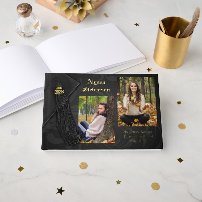 Libro De Visitas Class of 2026 Black Tassel Dignified Graduation (Anverso Abierto)