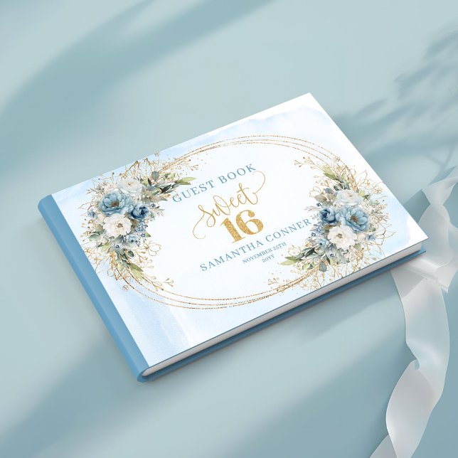Libro De Visitas Classic Dusty Blue Floral Sweet 16th Guest Sign  (Classic Dusty Blue Floral Sweet 16th Guest Sign Book)