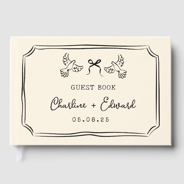 Libro De Visitas Classic Hand Drawn Scribble  Wedding  (Anverso)