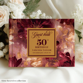 Libro De Visitas Classic Marsala Rubor Gold Flowers 50 cumpleaños
