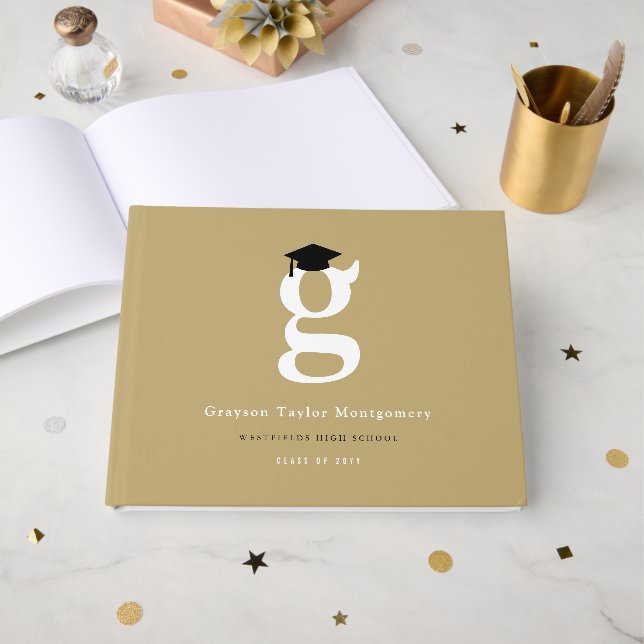 Libro De Visitas Classic Monogram G And Graduation Cap Grad Party (Anverso Abierto)