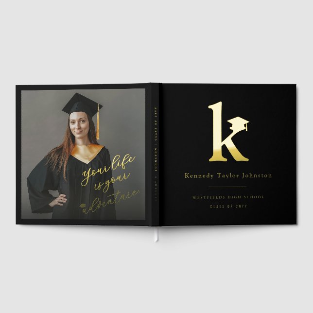 Libro De Visitas Classic Monogram K And Graduation Cap Grad Party (Lleno)
