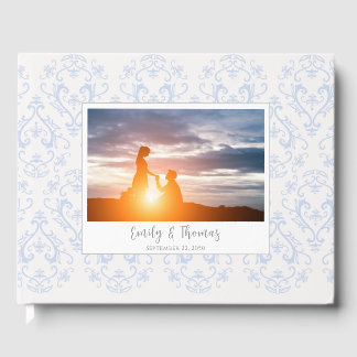Libro De Visitas Classic Wedding Elegant Damask Pattern Light Blue