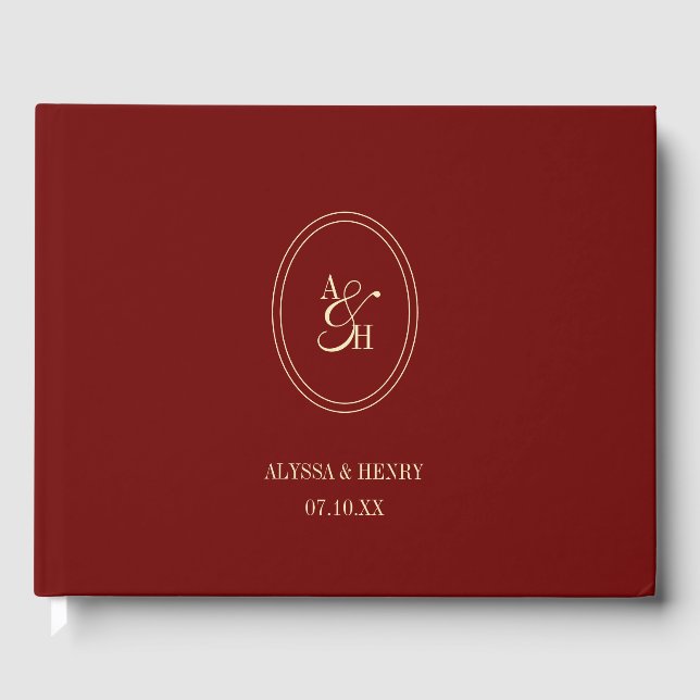 Libro De Visitas Classic Wine Red Monogram Custom Wedding (Anverso)