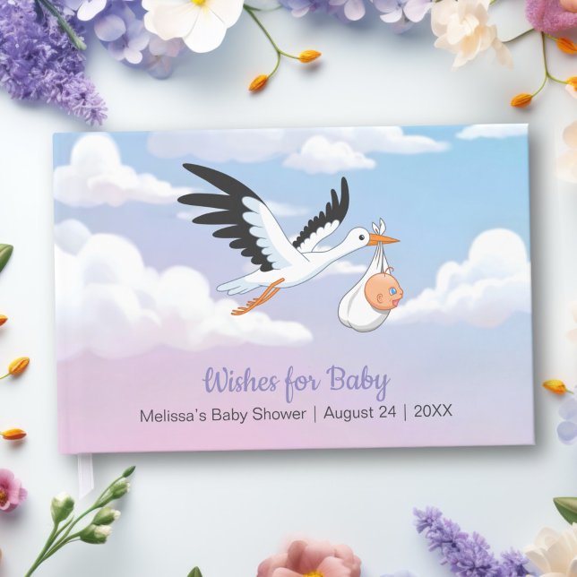 Libro De Visitas Cloudy Sky Stork Baby Shower (Subido por el creador)
