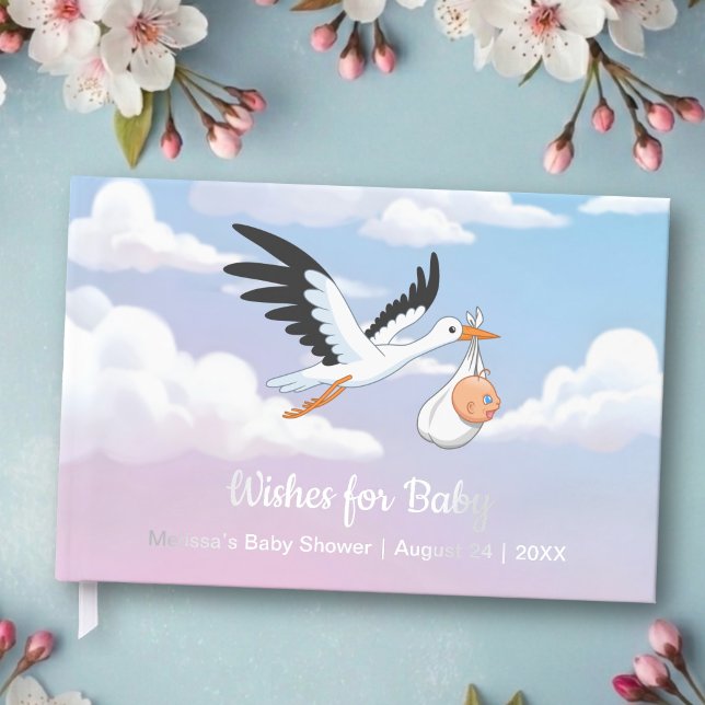 Libro De Visitas Cloudy Sky Stork Baby Shower Foil (Subido por el creador)