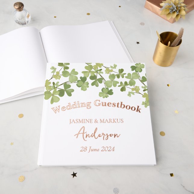 Libro De Visitas Clover Leaves Bouquet Boda Guest Book (Anverso Abierto)