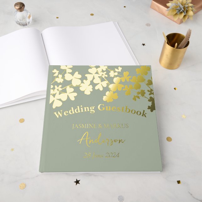 Libro De Visitas Clover Leaves Bouquet Boda Guest Book (Anverso Abierto)