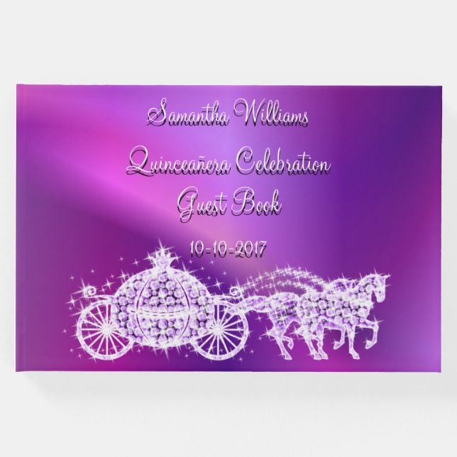 Libro De Visitas Coach y caballo Princesa Púrpura Quinceañera (Anverso)