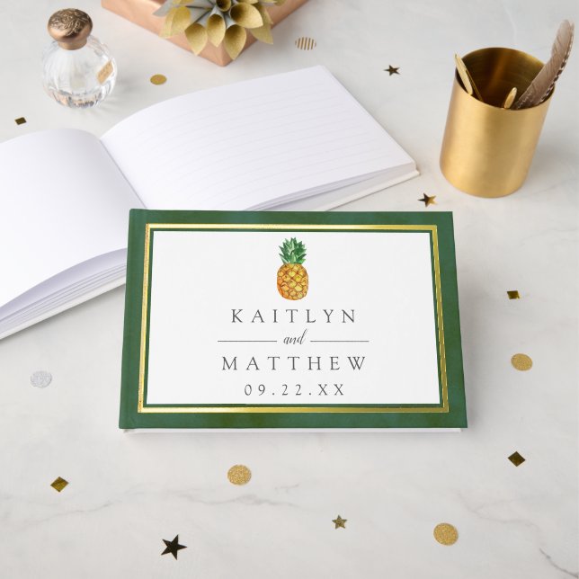 Libro De Visitas Colección de Bodas de piña tropical (Anverso Abierto)