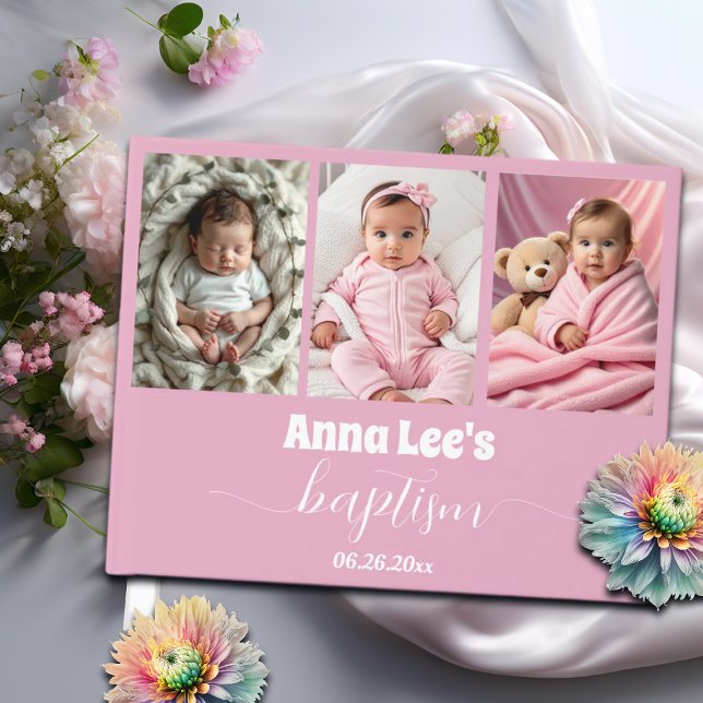 Libro De Visitas Collage de fotos moderno de bautismo rosa oscuro (Subido por el creador)