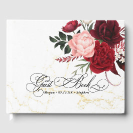 Libro De Visitas Color romántico del agua Borgoña Boda floral