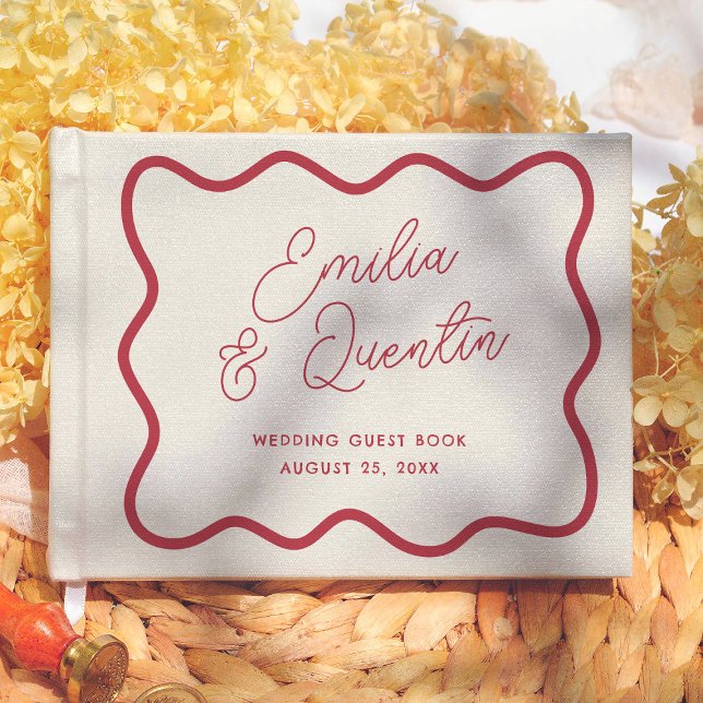 Libro De Visitas Colorful Retro Wavy Frame  Modern Wedding (Subido por el creador)