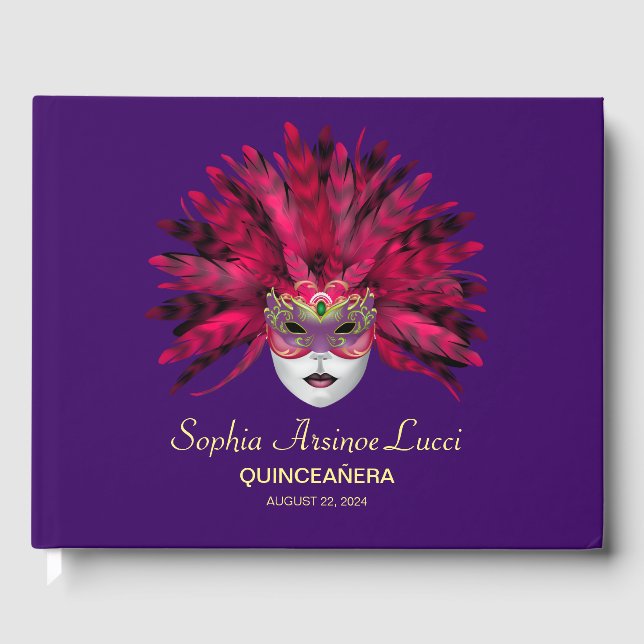 Libro De Visitas Colorida mascarada Quinceañera (Anverso)