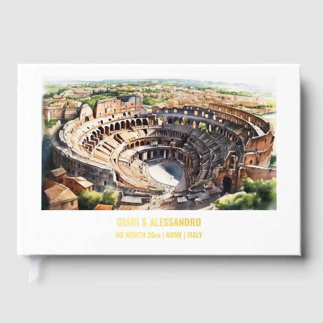 Libro De Visitas Colosseo acuarela Roma boda destino DIY (Anverso)