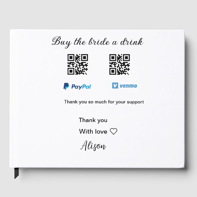 Libro De Visitas Compra a la novia una donación de bebidas QR Venmo (Anverso)