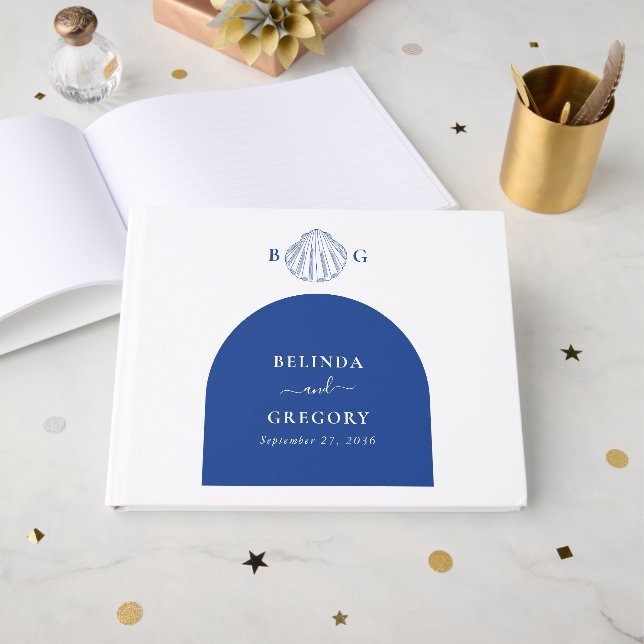 Libro De Visitas Conchas de almeja azules, caracoles marinos, boda  (Anverso Abierto)