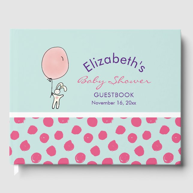 Libro De Visitas Conejito aguantando un Baby Shower con globo (Anverso)