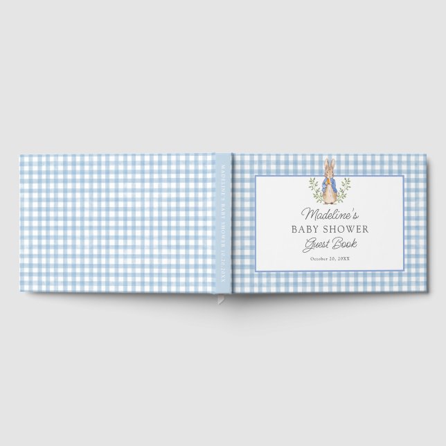 Libro De Visitas Conejo clásico de cuento azul a cuadros baby showe (Lleno)