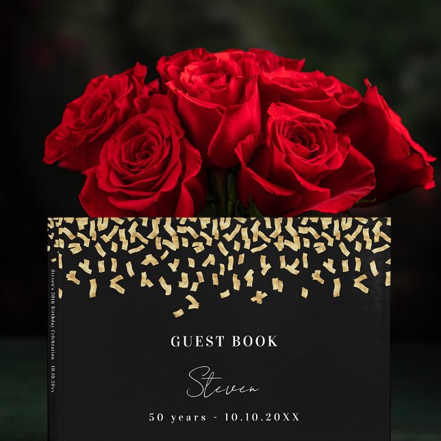 Libro De Visitas Confeti de oro negro de la fiesta de cumpleaños (Subido por el creador)