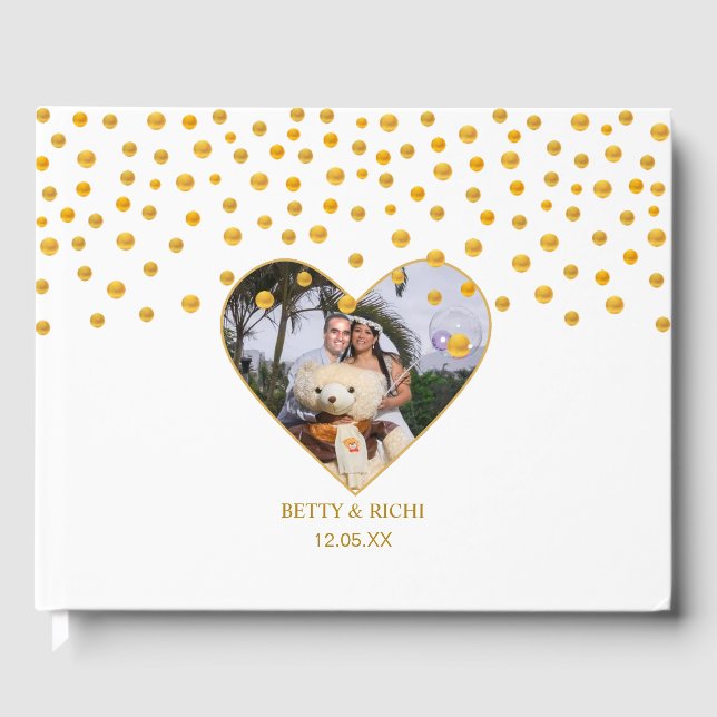 Libro De Visitas Confeti dorado personalizado sobre blanco (Anverso)