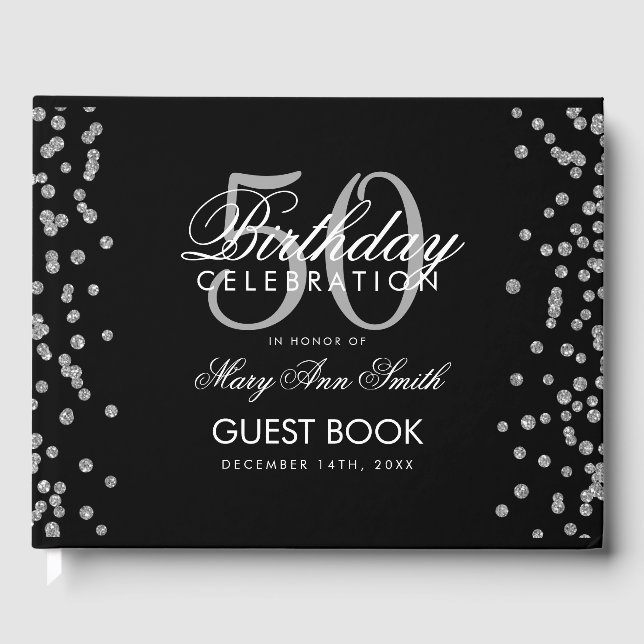 Libro De Visitas Confetti de la fiesta de cumpleaños 50 de Silver B (Anverso)