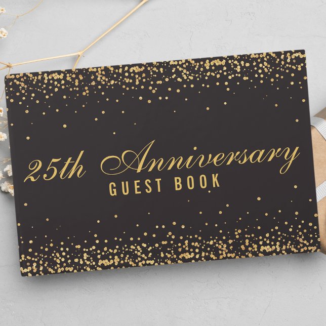 Libro De Visitas Confetti de oro negro 25 años elegante (Subido por el creador)