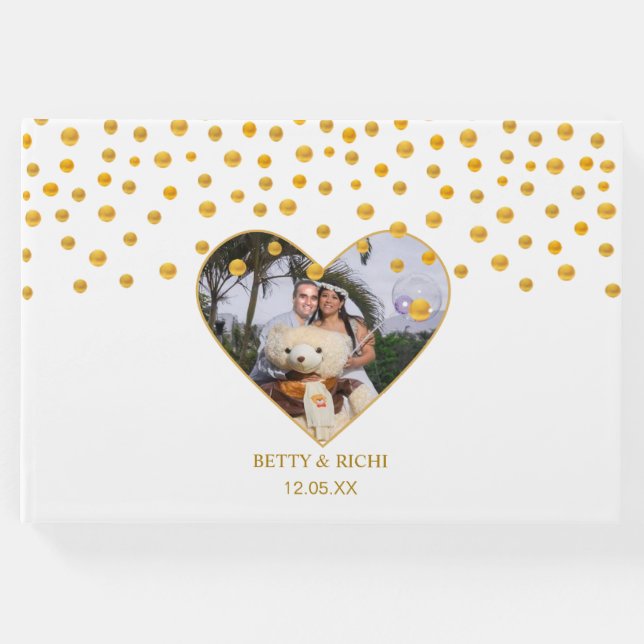 Libro De Visitas Confetti de oro personalizado en blanco (Anverso)