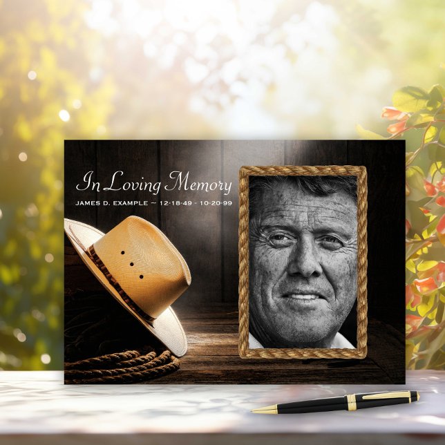 Libro de visitas conmemorativo para funeral de vaq (Cowboy hat and rope rustic memorial and funeral guest book. )