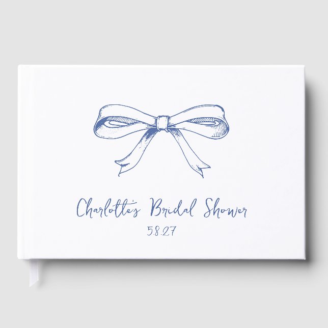 Libro De Visitas Coquette manuscrita Bow Blue Bridal Shower (Anverso)