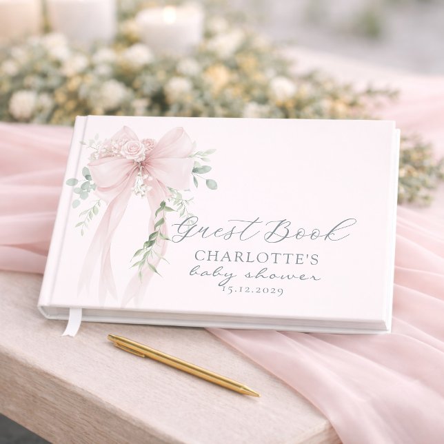 Libro De Visitas Coquette Neutral Bow Baby Shower (Subido por el creador)
