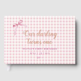 Libro De Visitas Coquette Rosa Bow Chica de primer cumpleaños