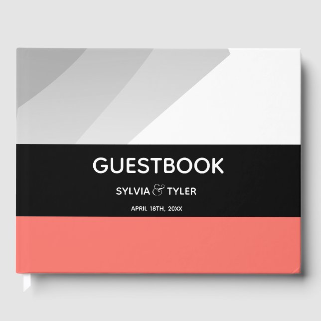 Libro De Visitas Coral Black Gray Modern Boda Guest Book (Anverso)