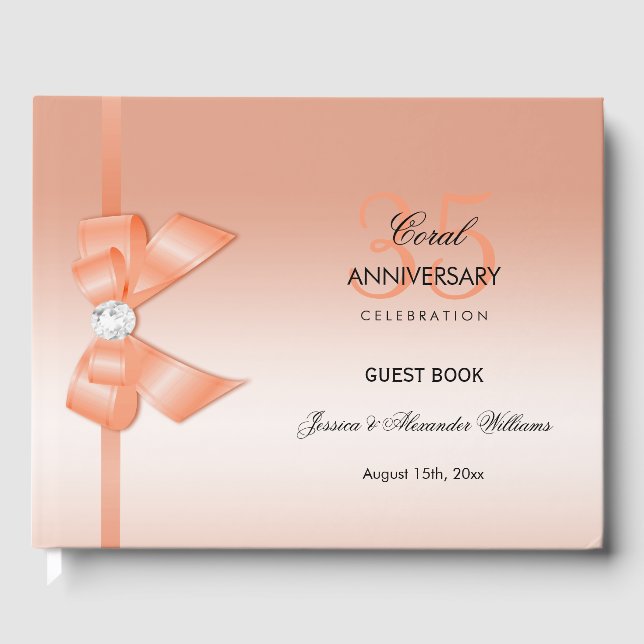 Libro De Visitas Coral Bow & Ribbon 35° Aniversario Boda (Anverso)