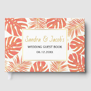 Libro De Visitas Corales modernos y hojas tropicales de oro boda