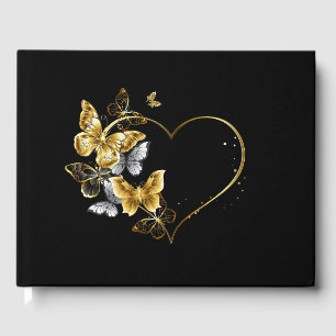 Libro De Visitas Corazón con mariposas doradas