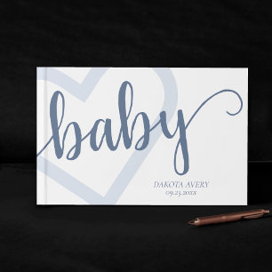 Libro De Visitas Corazón de Bebé Guión Dusty Slate Blue Flourish