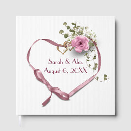 Libro De Visitas Corazón de cinta rosa con Rosa